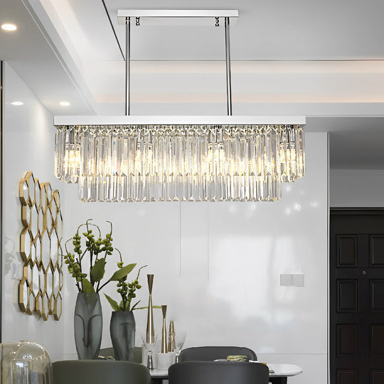 Rectangular Metal Crystal 3-Step Dimming Nordic Dining Room Chandelier