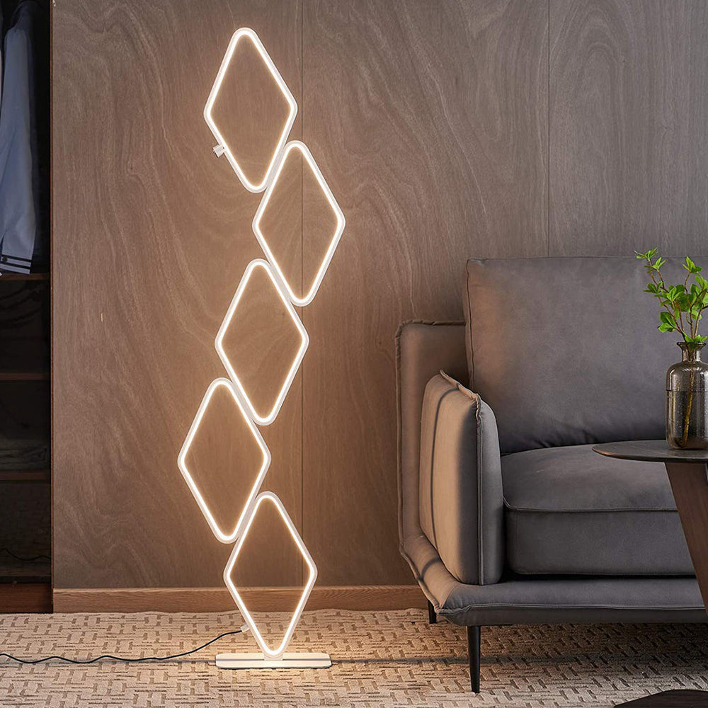 Modern Metal Square Stacked LED Floor Lamp – 5-Tier Design with Touch Control