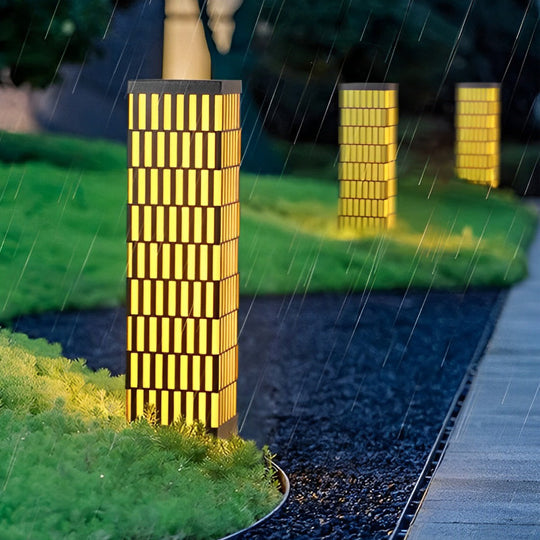 Grid-Designed Black LED Outdoor Lawn Bollard Light