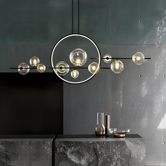 Moon Glass Bubbles LED Black Postmodern Dining Room Chandelier