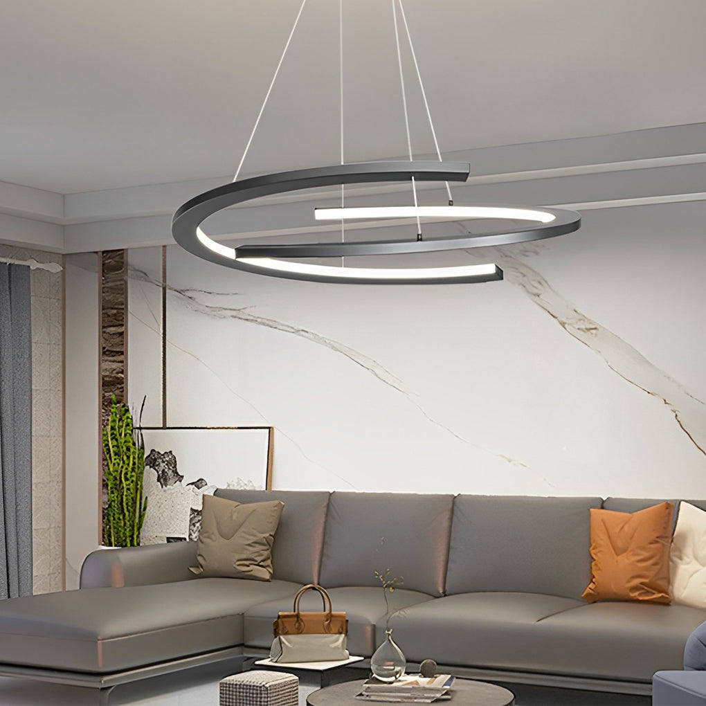 2 Semi-Circular Creative LED Three-Step Dimming Black Modern Chandelier