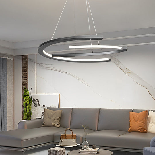 2 Semi-Circular Creative LED Three-Step Dimming Black Modern Chandelier