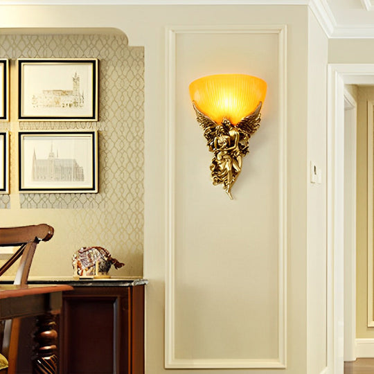 Retro Resin 3D Shy Angel European-Style Wall Lamp