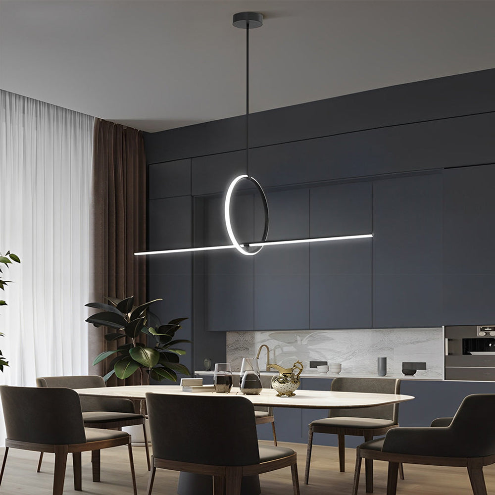 Long Linear Ring Three-Step Dimming Modern Minimalist LED Chandelier