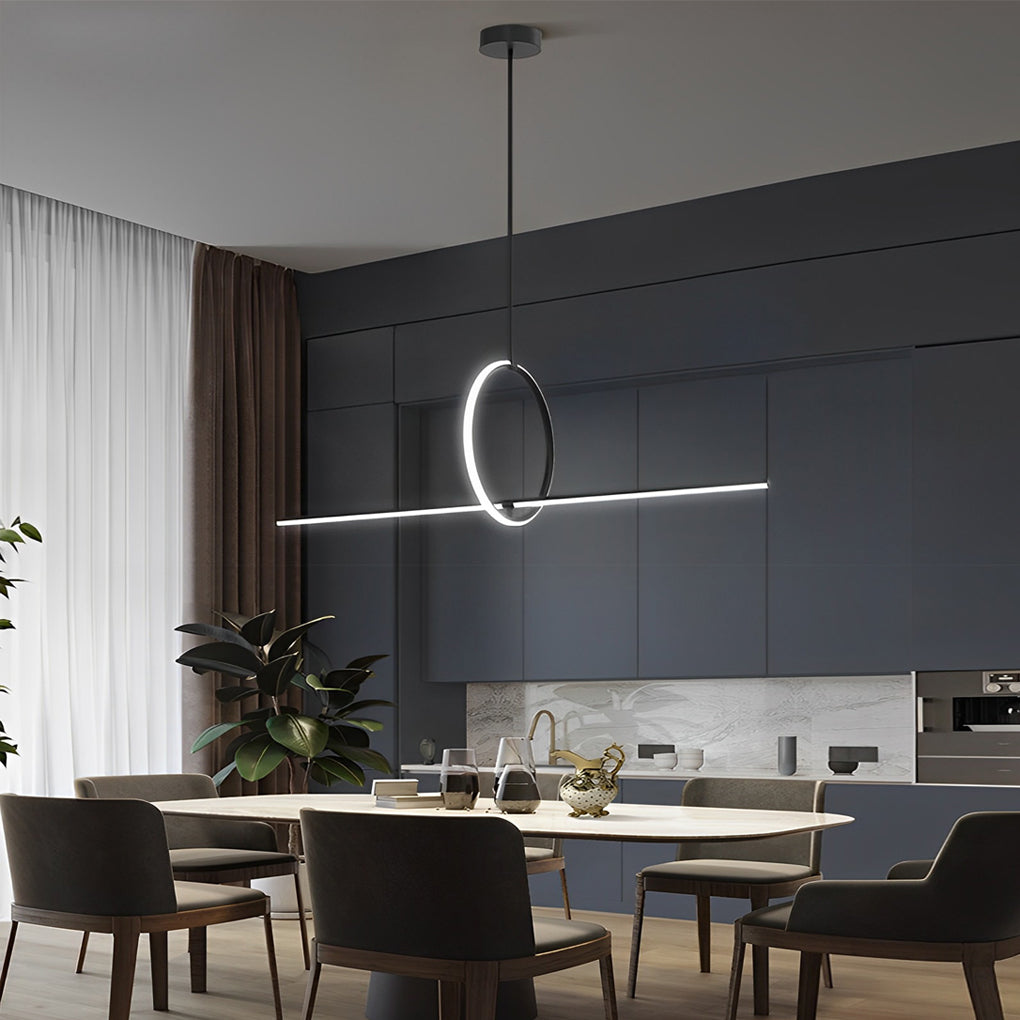 Long Linear Ring Three-Step Dimming Modern Minimalist LED Chandelier