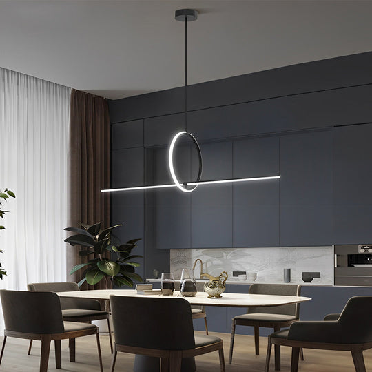 Long Linear Ring Three-Step Dimming Modern Minimalist LED Chandelier