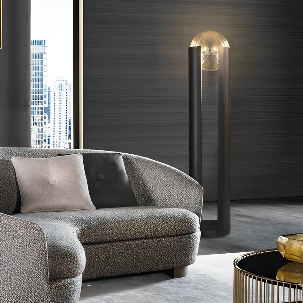 Amber Glass Ball Shade Lamp with Black Metal Base