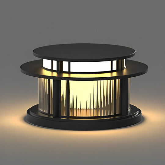 Round Waterproof LED Black Modern Solar Fence Post Lights Pillar Light