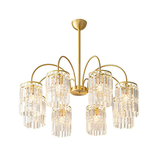 Crystal Shade Copper Curved Arms Luxury Post Modern Chandelier