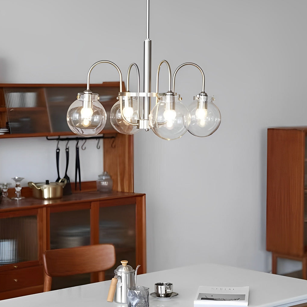4 or 5 Lights Glass Ball Curved Iron Arm Nordic Chandelier