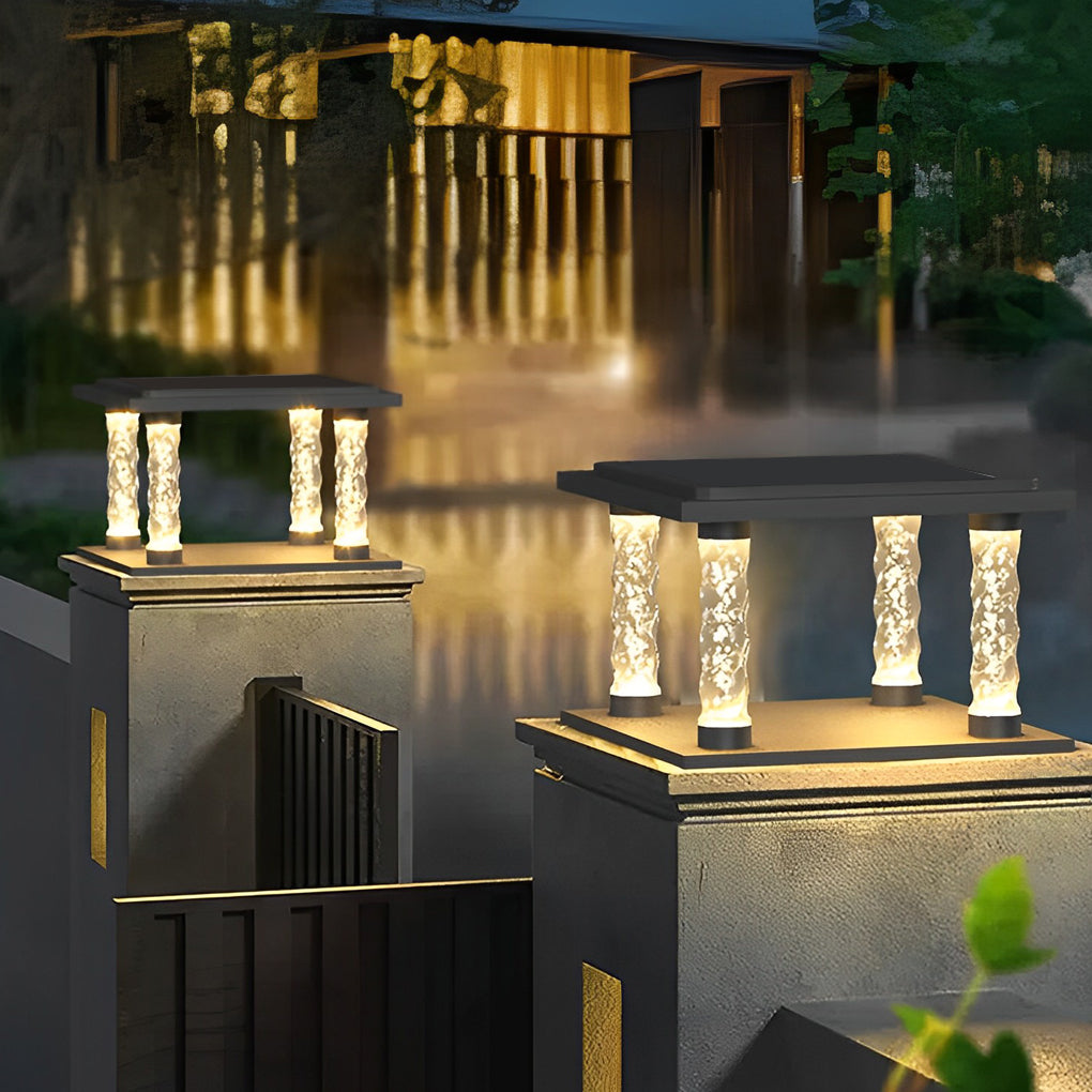 Bubbles Lamppost Square LED Waterproof Solar Post Cap Light