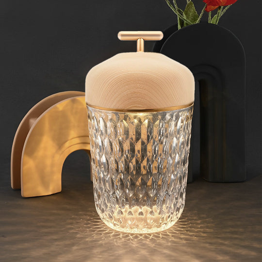 Cup-Shape Crystal Glass Table Lamp with Ambient LED Lighting