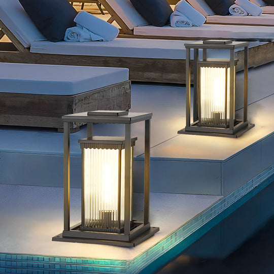 Square Black Solar LED Lawn Lights with Ribbed Glass