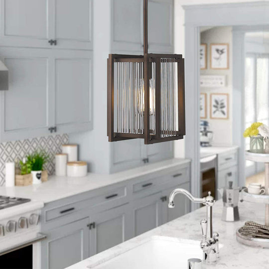 Square Iron Frame Retro Industrial Style Chandelier Dining Light