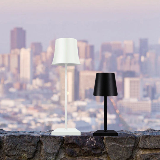 15 Inch Cordless Modern Cool Hue Metal Table Lamp (Black/White)