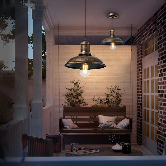 Round Iron Waterproof LED Outdoor Pendant Light Retro Industrial Style