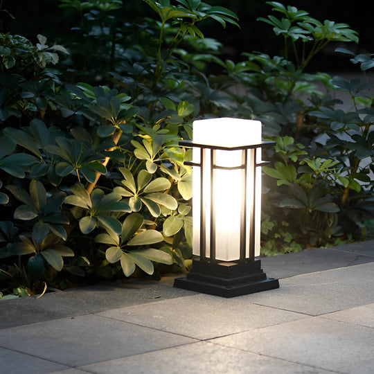 Black Retro Aluminum Outdoor Path Lights with Frosted Glass