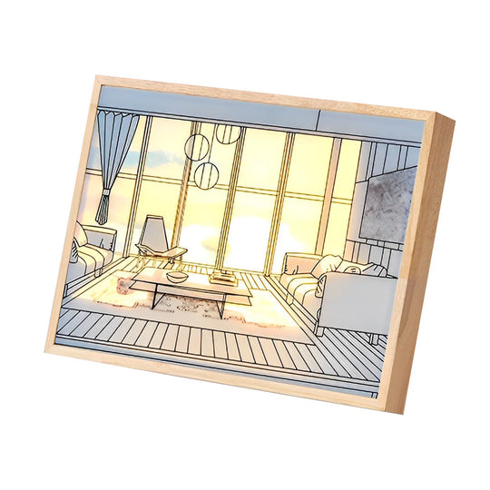 Wooden Frame Touch Control Dimmable LED Night Light