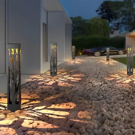 Solar Powered Modern Outdoor Lawn Lights with Hollow Branch Pattern