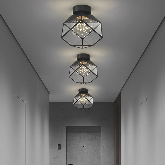 Square Frame Metal Glass Three-Step Dimming Black Modern Ceiling Lamp