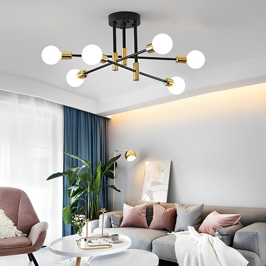 6-Light LED Sputnik Design Nordic Semi-Flush Mount Lighting Chandelier