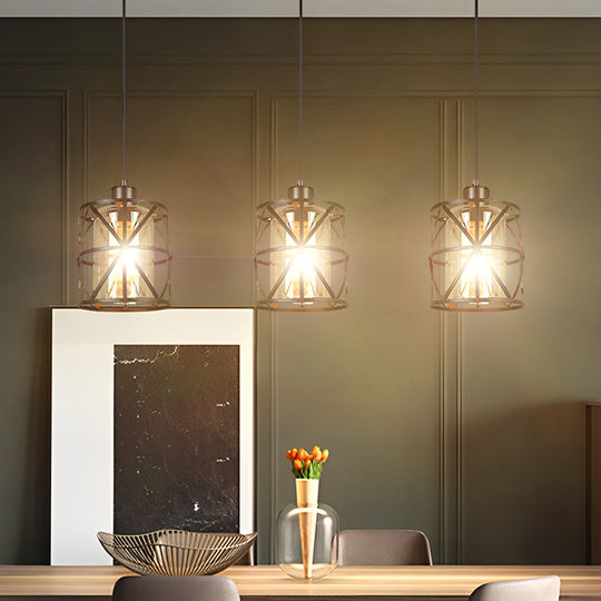Creative Round Iron Glass Black Retro Industrial Style Pendant Light