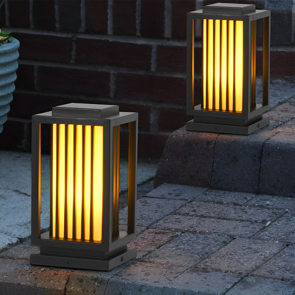 Modern Black LED Cage Pathway Lawn Lights Waterproof Outdoor Lamps