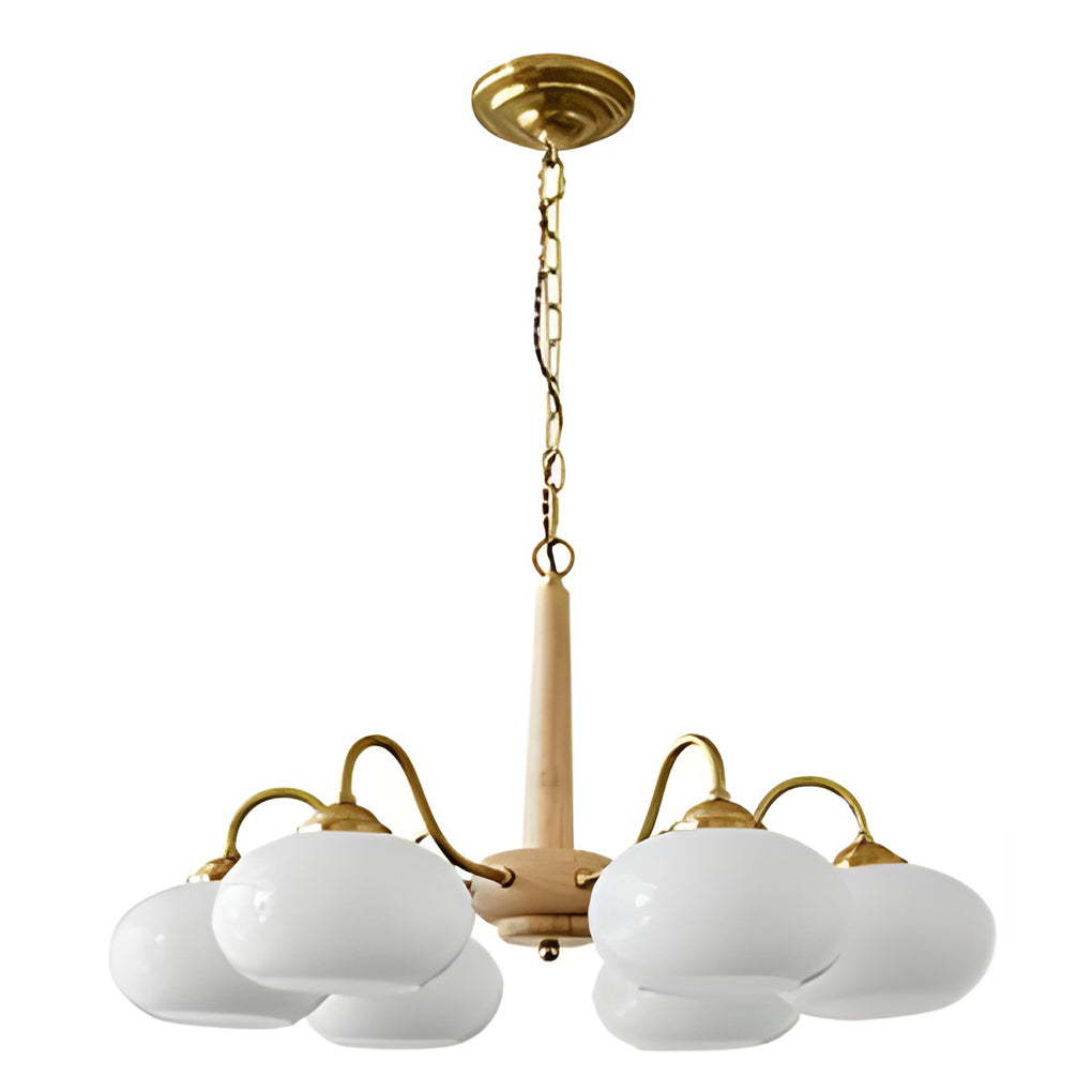 4-Light / 6-Light Glass & Wood E27 LED Nordic Chandelier Hanging Ceiling Light