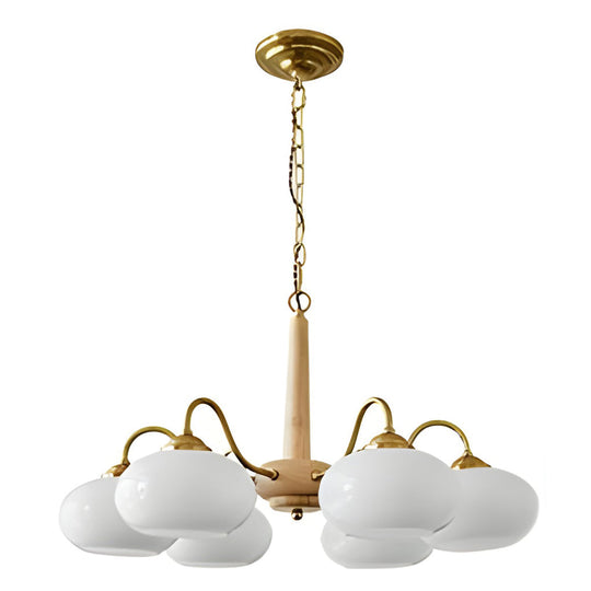 4-Light / 6-Light Glass & Wood E27 LED Nordic Chandelier Hanging Ceiling Light