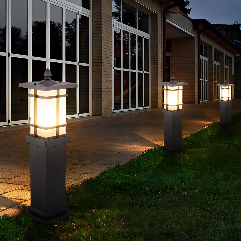 Modern Solar LED Bollard Lights with Ancient Asian Style Top – Waterproof Outdoor Light