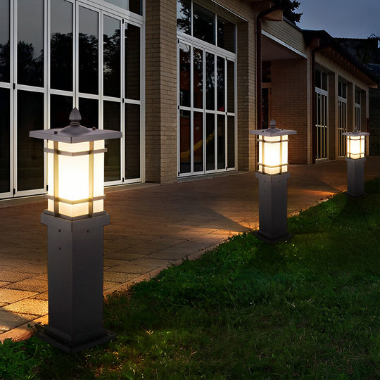 Modern Solar LED Bollard Lights with Ancient Asian Style Top – Waterproof Outdoor Light