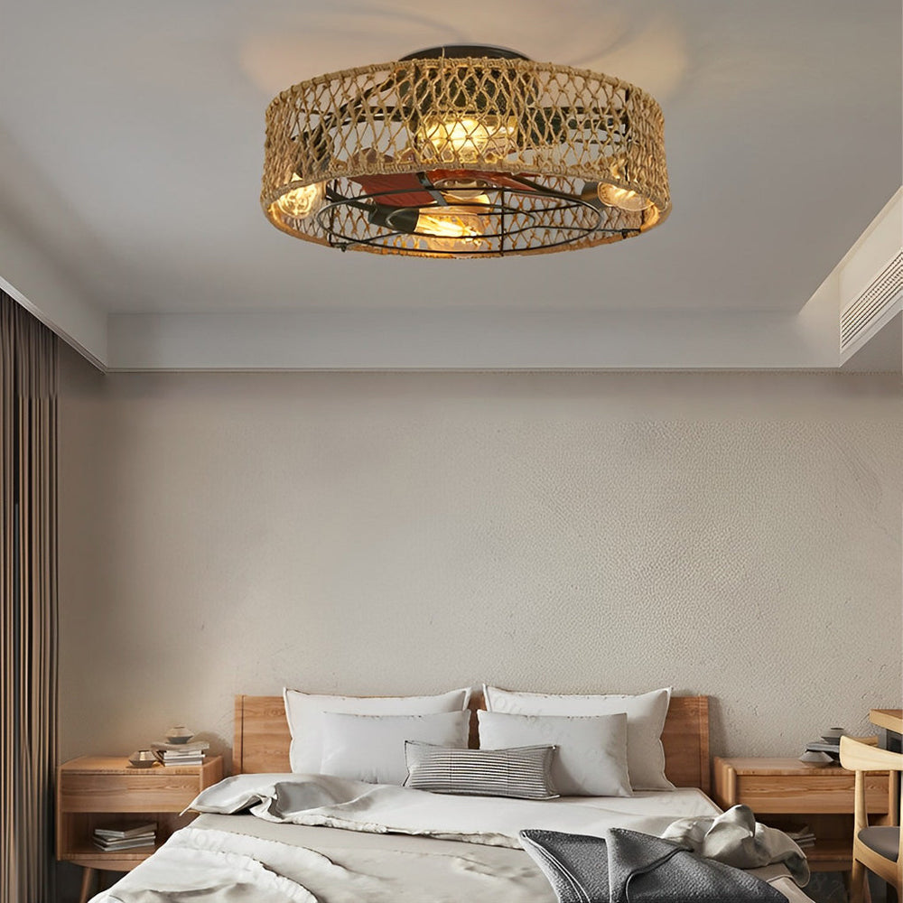 Rattan Iron Bladeless Inverter Ceiling Fan with E27 Light and Timer Control