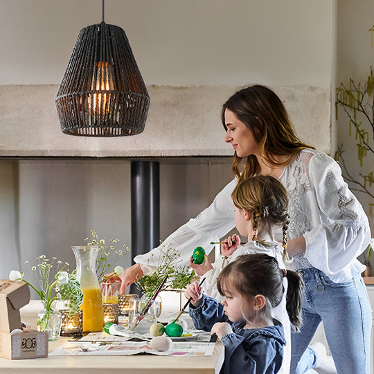 Minimalist Paper Rattan Handmade Black Japanese-style Pendant Light