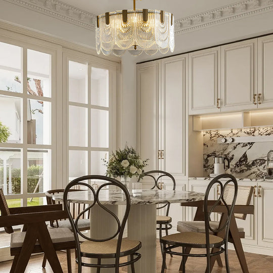 Round French Court Style Glass Three Step Dimming Modern Chandelier