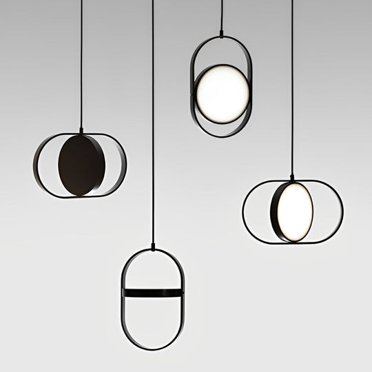Adjustable Round Three-Step Dimming Black Modern LED Pendant Lights