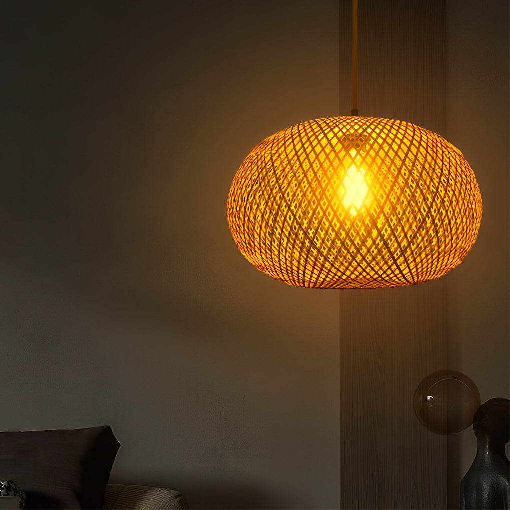 Round Creative Handmade Bamboo Rattan Modern Chandelier Pendant Light