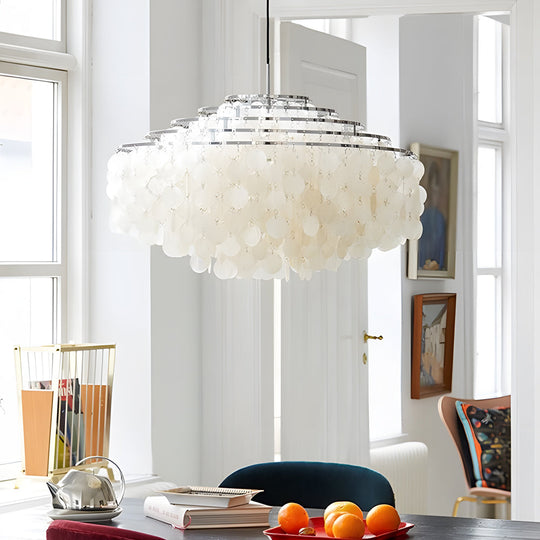 Seashell Discs 4-Tier LED Chandelier – Adjustable 39.4" Chain