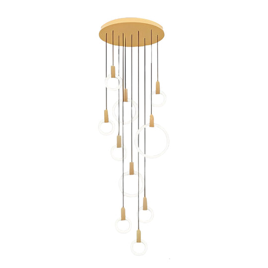 Minimalist Rings Stepless Dimming LED Nordic Duplex Stair Chandelier