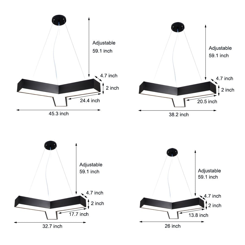 4 Pcs Modern Y-Shaped Linear LED Office Pendant Lights