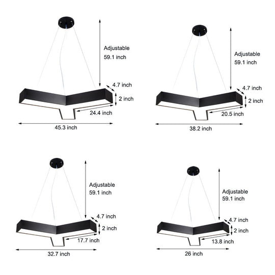 4 Pcs Modern Y-Shaped Linear LED Office Pendant Lights