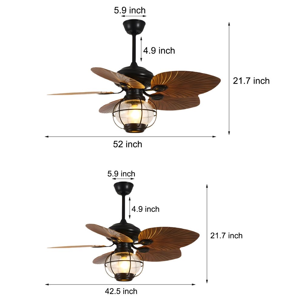 42/52-Inch Tropical 5-Blade Reversible Ceiling Fan Light with Remote