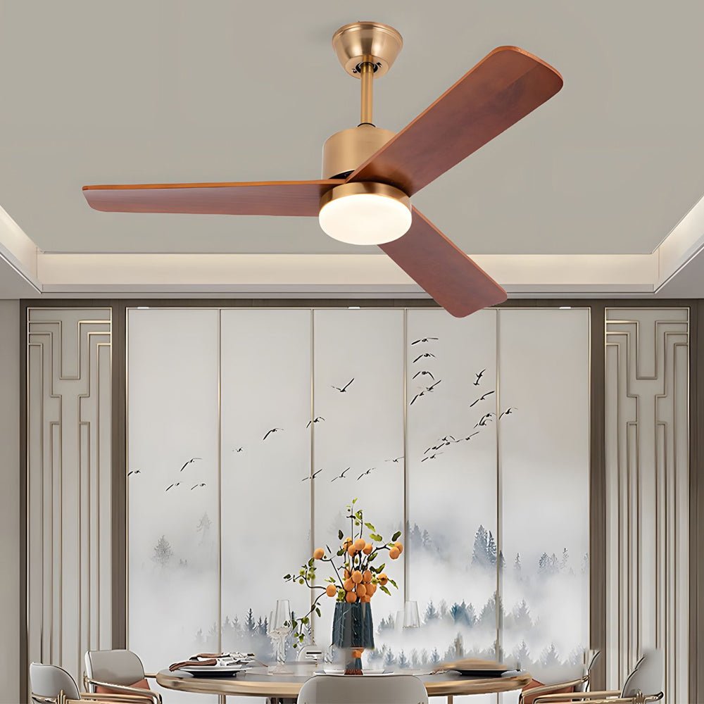 42"/52" Walnut Wood LED Ceiling Fan with Remote – 6 Speeds & 3 Color Modes