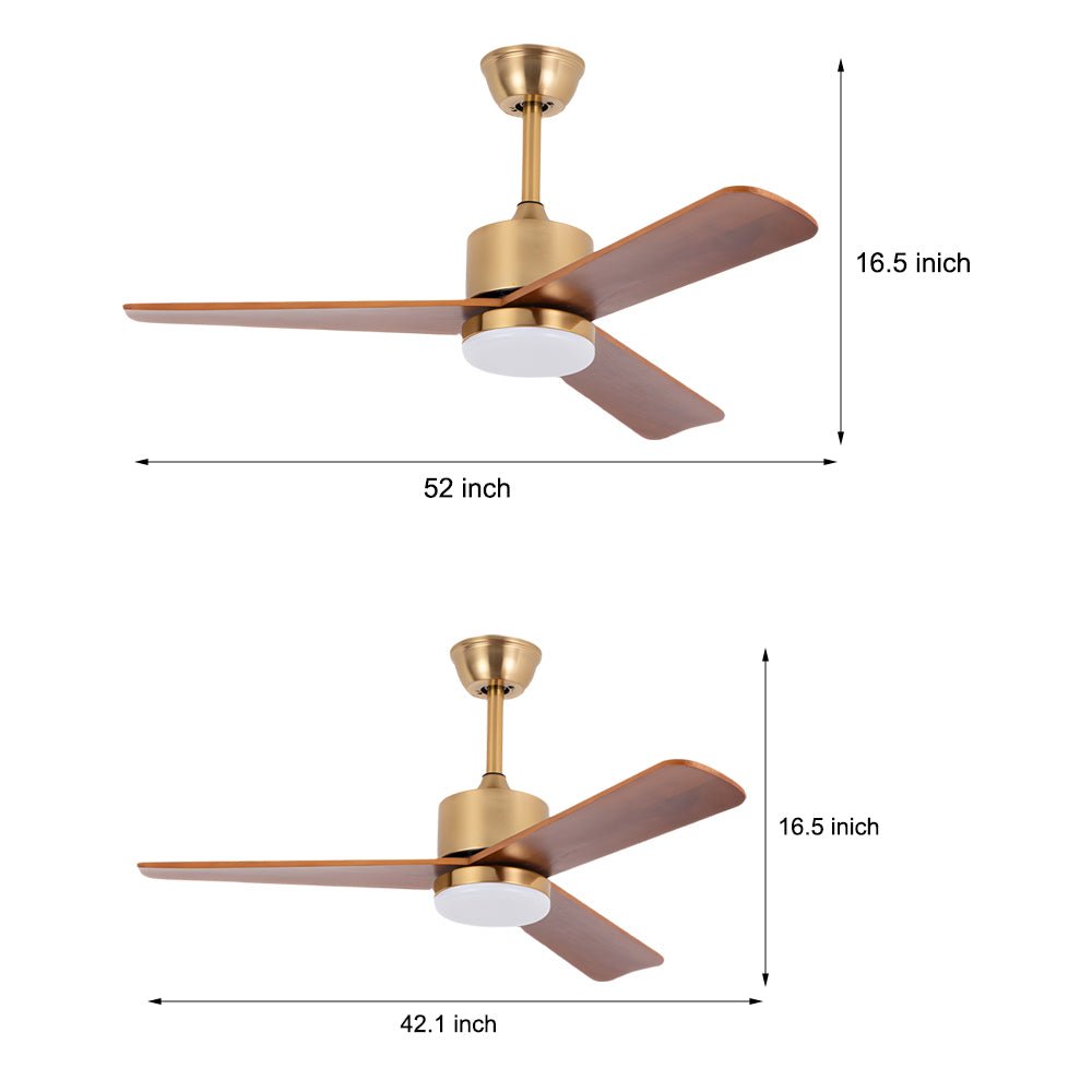 42"/52" Walnut Wood LED Ceiling Fan with Remote – 6 Speeds & 3 Color Modes