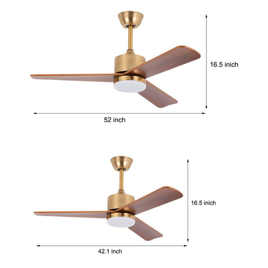 42"/52" Walnut Wood LED Ceiling Fan with Remote – 6 Speeds & 3 Color Modes