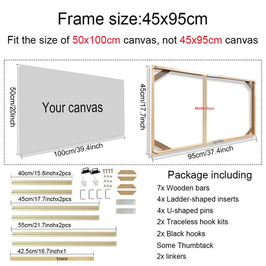 Solid Wood Canvas Stretcher Frame DIY Kit Multiple Sizes