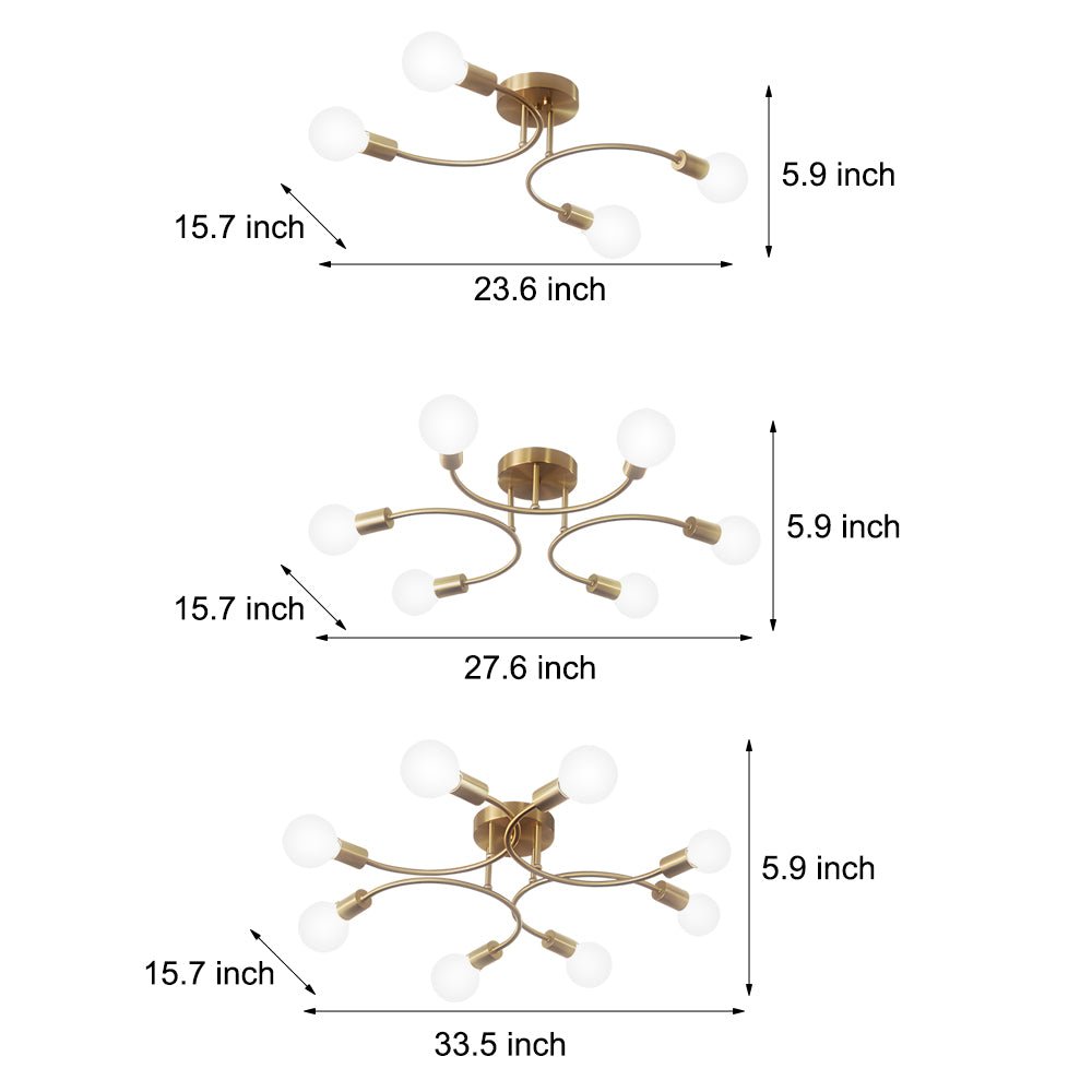 4/6/8 Light Curved Arms White Shade Modern Ceiling Light Fixture