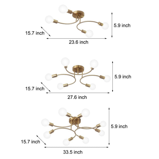 4/6/8 Light Curved Arms White Shade Modern Ceiling Light Fixture