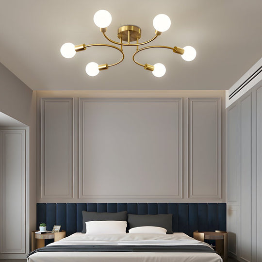 4/6/8 Light Curved Arms White Shade Modern Ceiling Light Fixture