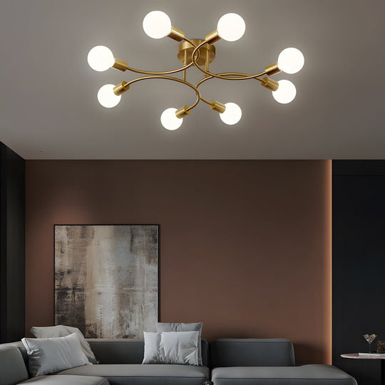 4/6/8 Light Curved Arms White Shade Modern Ceiling Light Fixture