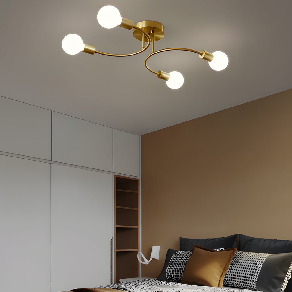 4/6/8 Light Curved Arms White Shade Modern Ceiling Light Fixture